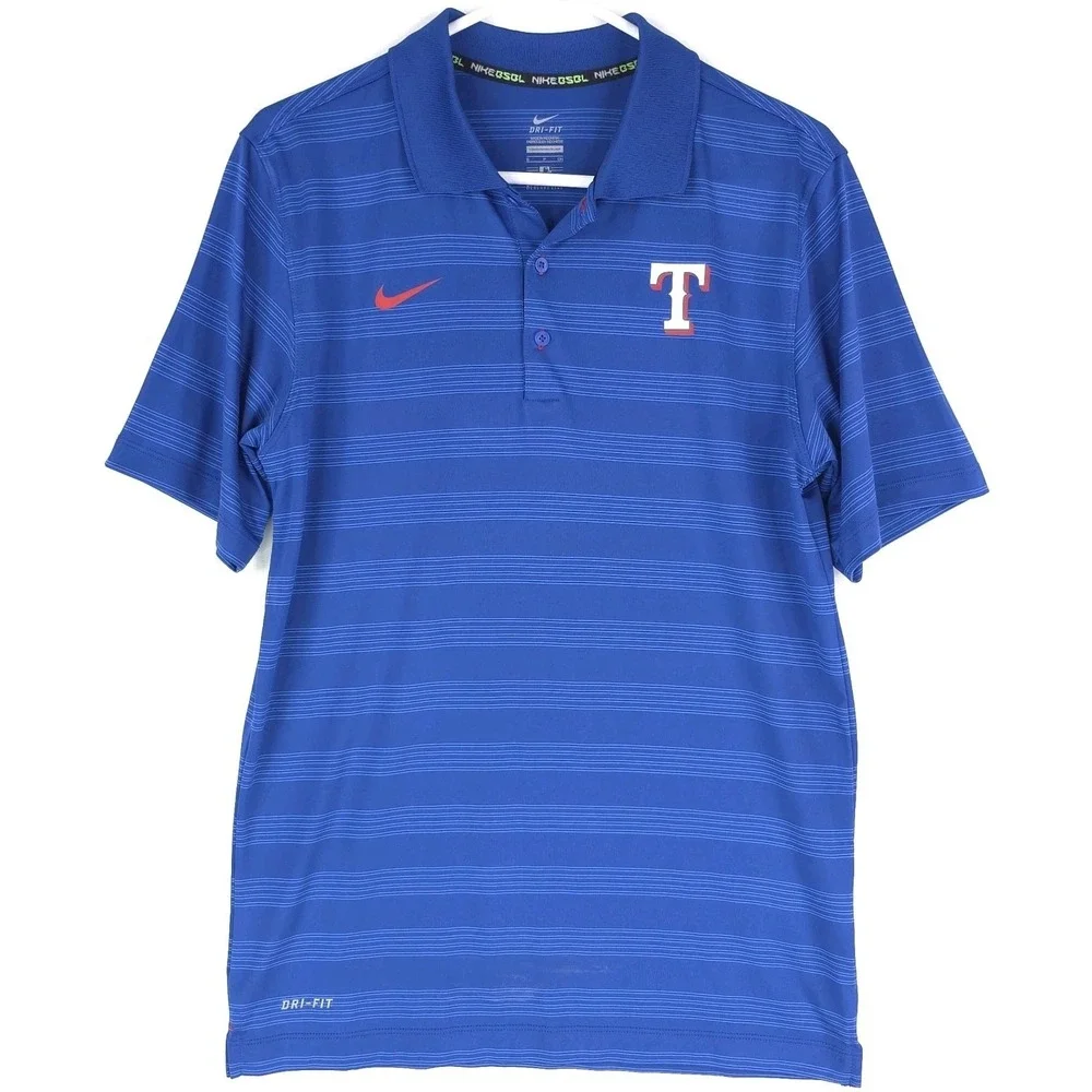 Texas Rangers Shirt Polo Mens Small Blue MLB Baseball Nike Performance Apparel‎